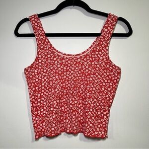 Pacsun Basics Red & White Floral Cropped Tank Size S